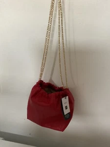 Brand New Faux Leather Drawstring Shoulder Bag | Dusted Red Colour | RRP £29.50 - Picture 1 of 15