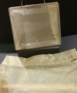 Three Estee Lauder Gold Sheer Drawstring Gift Bag  with Wire Frame - Picture 1 of 6
