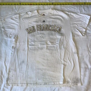 Buster Posey San Fransisco Giants Majestic Jersey T-Shirt Large Silver #28 White - Picture 1 of 4