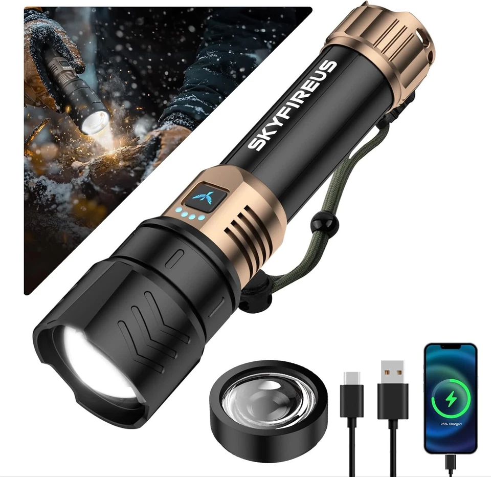 SKYFIRE SF-1097 15000LM Rechargeable LED Flashlight Zoom Waterproof Power Bank