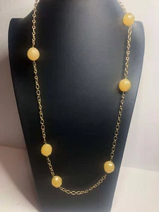 2564  J.Crew Goldtone faceted beige Bead station Long necklace 40" - Picture 1 of 2