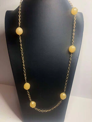 2564  J.Crew Goldtone faceted beige Bead station Long necklace 40" - Image 1 of 2