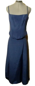 Set 2 pezzi abito formale DOPO SEI tg 6 denim blu taffettà scoop corsetto, maxi gonna - Foto 1 di 8