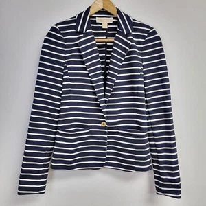 Michael Kors Womens Blue Striped Knit Blazer Jacket Size 2 Gold Button Nautical - Picture 1 of 11