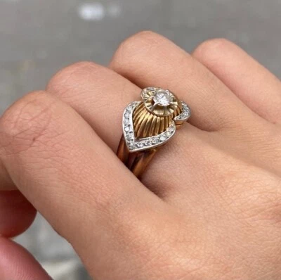 Bague Ancienne en Or Jaune 18 K + Platine / Diamants / Réf MP2474 - Photo 1/4