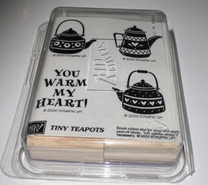 Stampin Up! Tiny Teapots wooden Rubber Stamps 2000 Retired Brand New - Picture 1 of 13