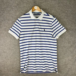 Polo Ralph Lauren Golf Polo Shirt Mens Medium White Blue Striped Pro Fit - Picture 1 of 12
