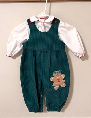 Mameluco de vacaciones para bebés de colección años 80 de una pieza verde Navidad 18 meses pan de jengibre ma Foto 1 de 4
