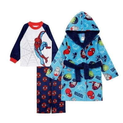 Spiderman Robe Pajamas Set Shirt Pant Boy Girl 5 6 7 Marvel Hulk Captain America - Image 1 of 4