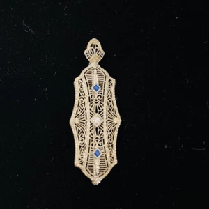 14k White Gold Diamond And Sapphires Pin Brooch 5g Rectangle Shaped Delicate - Picture 1 of 6
