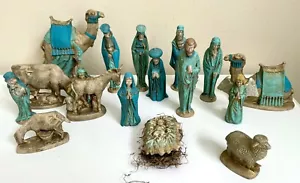Hand Painted Antiqued Nativity Byron Mold 1973 Christmas 17pc Vintage Holy Decor - Picture 1 of 19