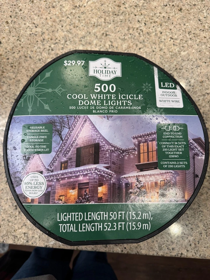 Holiday Time 500-Count Cool White LED Dome Icicle Lights with White Wire - Image 1 of 1