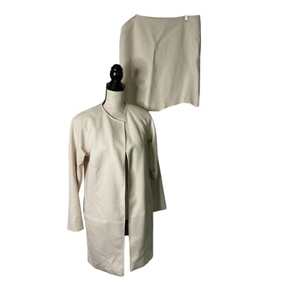 Worth New York Conjunto Falda Talla 8 Marfil Chaqueta Larga Línea Falda Mezcla Lana 2 Piezas LEER Foto 1 de 4