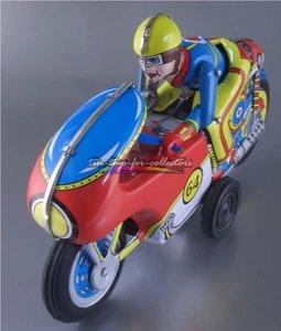 Large Sheet Metal Motorcycle No. 64 Moveable Upper Body Litho - - Picture 1 of 6