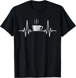 Funny Idea Heartbeat Coffee Shirt Coffee Cup Frequency Unisex T-Shirt - Picture 1 of 3