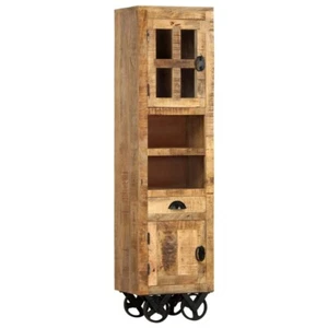 Highboard mit Rädern 38 x 30 x 143 cm Raues Massives Mangoholz - Bild 1 von 11