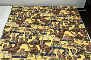 BRAEMORE SCUPLTED DOGS YELLOW BROWN BLUE COTTON TWILL FABRIC BY YARD 54"W - Picture 1 of 6