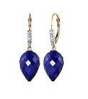 14K. SOLID GOLD EARRING WITH DROP BRIOLETTE SAPPHIRES & DIAMONDS (Yellow Gold)