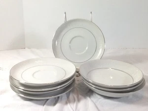 Crown Victoria Lovelace Fine China bianco bordo platino 5 piattini 3 ciotole bacche - Foto 1 di 4