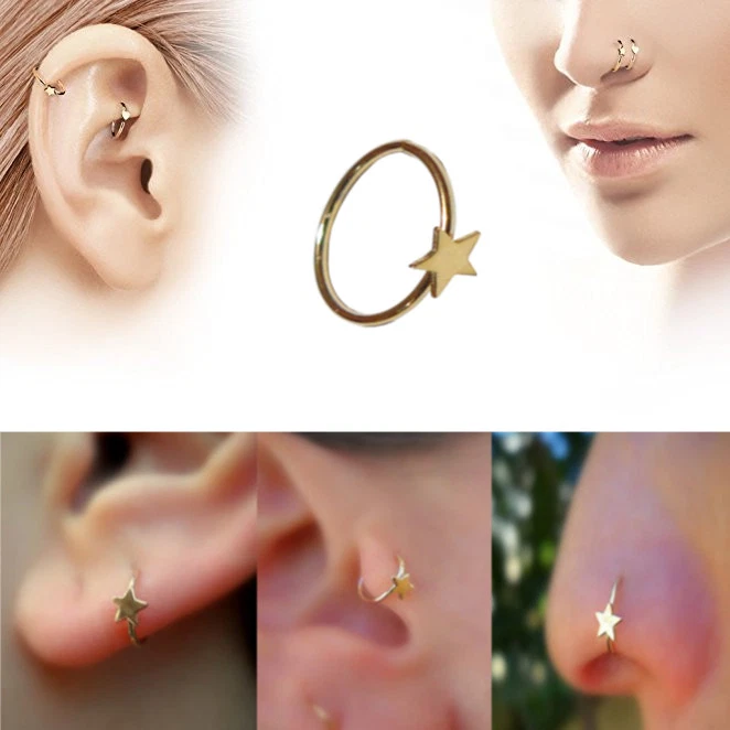  Anillo para orejas nariz estrella de oro 18K cartílago Tragus tabique labio cejas perno  - Imagen 1 de 1