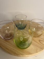 Barware Pier 1 4 Hand Blown Bubble Stemless Wine Glasses Pink Blue Yellow Green