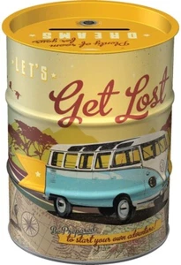 Vintage Style Retro Money Box Oil Barrel Shape Tin - VW Let's Get Lost - Picture 1 of 4