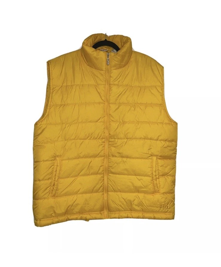 Vintage 90's Fila Golden Yellow Nylon Puff Zip Vest Men’s Size XXL - Image 1 of 4
