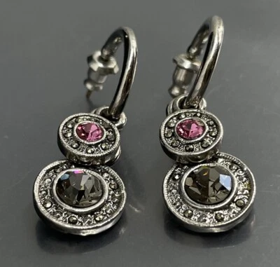 "Pendientes colgantes perforados 1928 para mujer Gunmetal facetados gris rosa cristal 1,5""" Foto 1 de 4