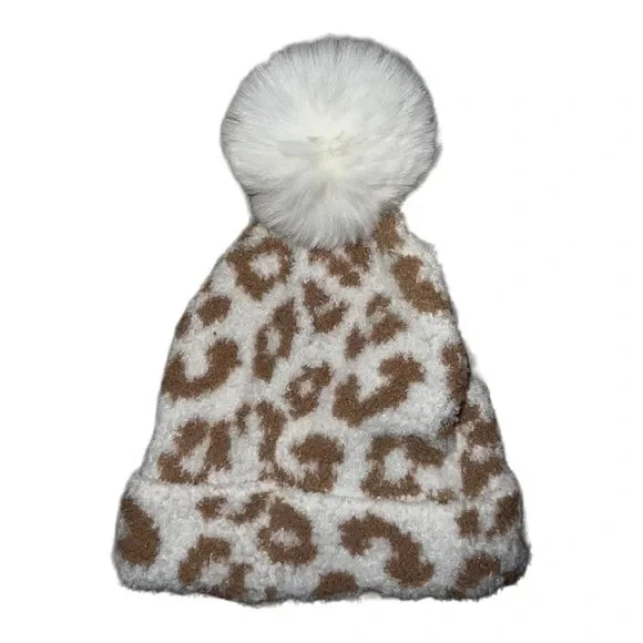 Jenni Fuzzy Jacquard Pom Pom Beanie Brown Size OSFA