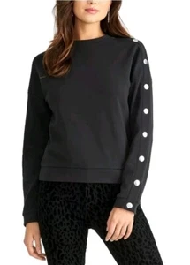 Rachel Roy Women's Snap Sleeve Crewneck Sweatshirt Black Size Small - Picture 1 of 1