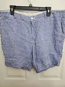 RALPH LAUREN POLO Shorts Mens Sz 40 Blue White Check Flat Front Excellent 🔥 - Picture 1 of 8