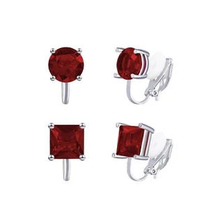 2 Pairs 8MM Red Cubic Zirconia Crystal Clip On Earrings Non Pierced Stud Earr... - Picture 1 of 8