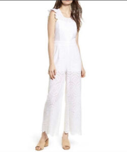 Leith white eyelet scallop Pant jumpsuit Women’s  small