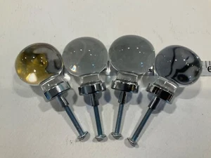 4 VTG Round Glass Ball Drawer Pulls / Cabinet Knobs w/Silver Collar Backplate - Picture 1 of 8