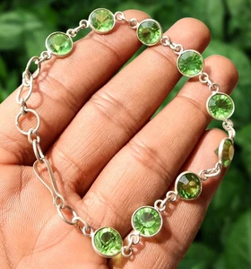 Trendy Faceted Topaz Gemstone Chain Bracelet 925 Sterling Silver Plated Jewelry - Picture 1 of 5