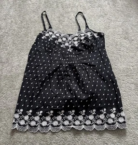 Dressbarn Black And White Embroidered Scalloped Hem Cami Size Large Boho - Picture 1 of 7