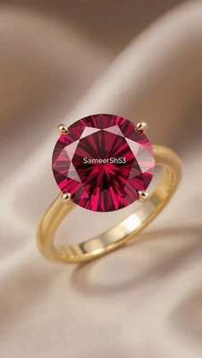 Anillo de diamantes rojos de corte redondo de 3 quilates | Cultivado en laboratorio | Oro amarillo de 14 quilates | por Sameersh53 Foto 1 de 4