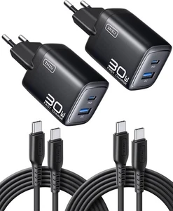 INIU 30W Caricatore USB C Confezione da 2, [USB-C + USB-A] Alimentatore Multiplo + Cavo USB-C - Foto 1 di 9