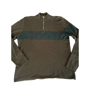 Ibex Men’s Half Zip Merino Wool Sweater Brown Gray Stripe Mock Neck Pullover XL - Picture 1 of 6