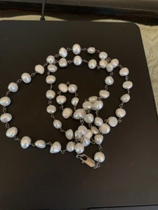 Sterling Silver 925 White Pearl Station Necklace Long 30” - Picture 1 of 9