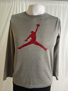 NIKE AIR JORDAN JUMPMAN Shirt Long Sleeve Boy's Size Large Youth Gray Red - Picture 1 of 5