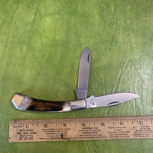 Vintage NOS Frost Japan Razor Folder Rare Fossil Stag Bone Handle 2 Blade Sharp - Picture 1 of 12