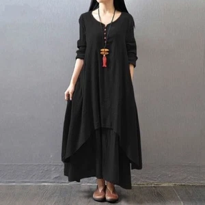 Cotton and Linen Material Fake Two Piece Long Skirt Linen Skirt Woman's - Picture 1 of 9