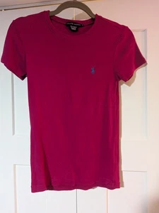 Ralph Lauren rosa 100 % Baumwolle kurzärmeliges Strick-T-Shirt Typ Oberteil Größe Mädchen Medium - Bild 1 von 4