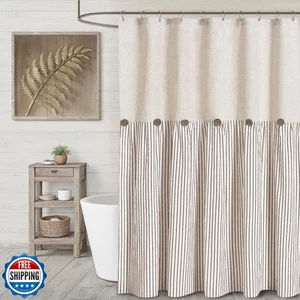 XOGUIBO Landhaus Duschvorhang Leinen beige Knopf Webstoff Country Rost - Bild 1 von 5
