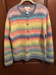 TALBOTS M PASTELL AQUARELL GESTREIFT BAUMWOLLE CARDIGAN PULLOVER UNIKAT! EUC - Bild 1 von 6
