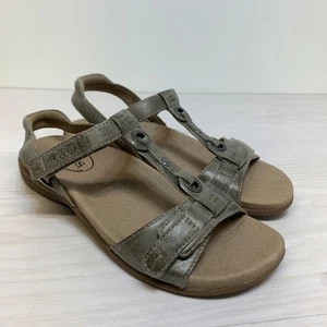 Taos Sandale Damen 6 grau Swifty offene Zehenpartie Knöchelriemen Slipper Freizeit Leder - Bild 1 von 11