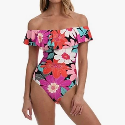 Women's La Blanca Floral Off Shoulder Ruffle Swimsuit 16 - Image 1 of 4