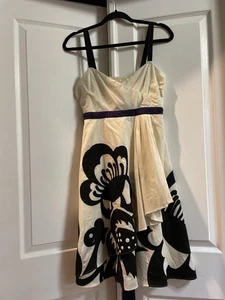 Abito donna floreale 6 avorio nero applicazioni floreali smocked viola fascia prendisole - Foto 1 di 15