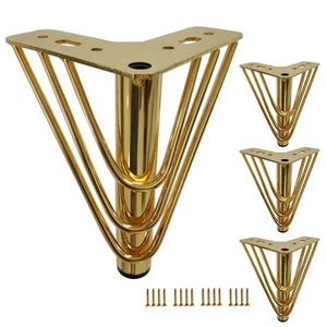 Gold Furniture Legs 4 Pack 6 inch Heavy Duty Triangle Top Plate Cabinet - Picture 1 of 6